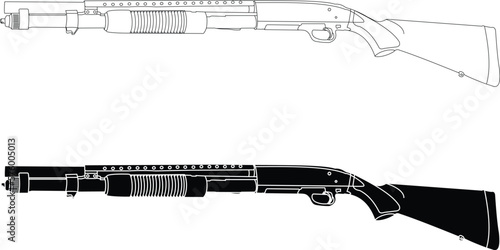Mossberg vector illustration with outline and silhouette.