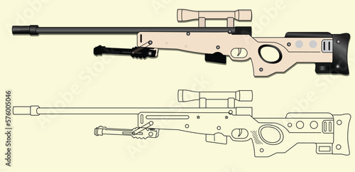 AWM GUN vector illustration with outline 