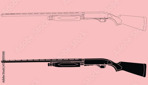 remington gun vector illustration with outline and silhouette.