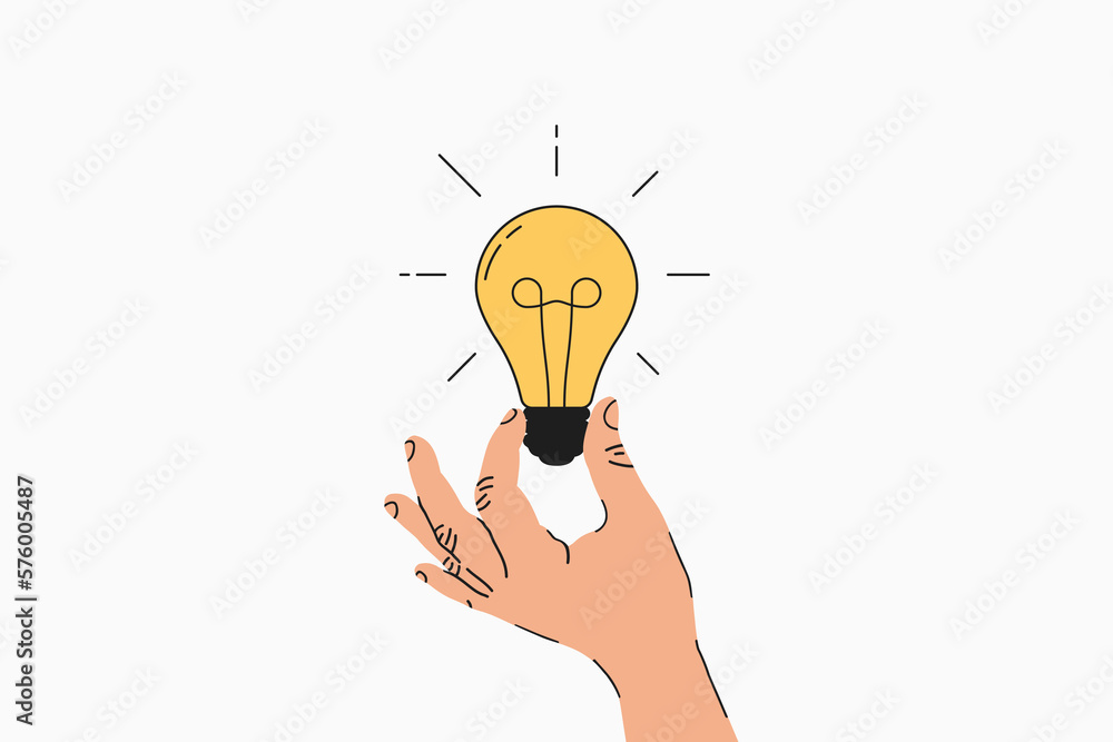 Hand holding electric light bulb. Concept of idea emergence or generate and giving business ideas. Modern simple design. Vector illustration. Hand holding electric light bulb. Concept of idea emergence or generate and giving business ideas. Modern simple design. Vector illustration.