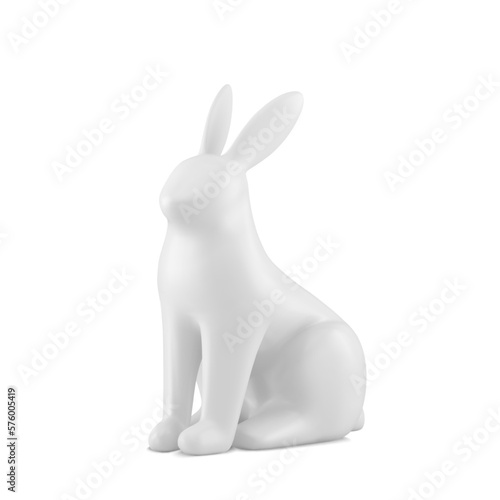 White glossy Easter bunny minimalist ceramic statuette isometric decor design 3d icon vector