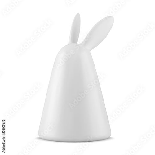 White elegant Easter rabbit long ears geometric cone statuette ceramic holiday bauble 3d icon vector