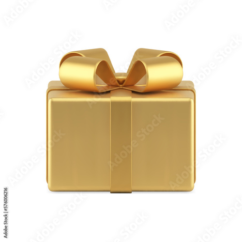 Elegant wrapped gift box festive golden metallic decor element 3d icon realistic vector illustration