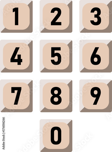 Old Vintage Phone Style Numberpad or Numpad or Numeric Keypad Symbol Icon Set with 3D Style Shadow and Shiny Effect. Vector Image.