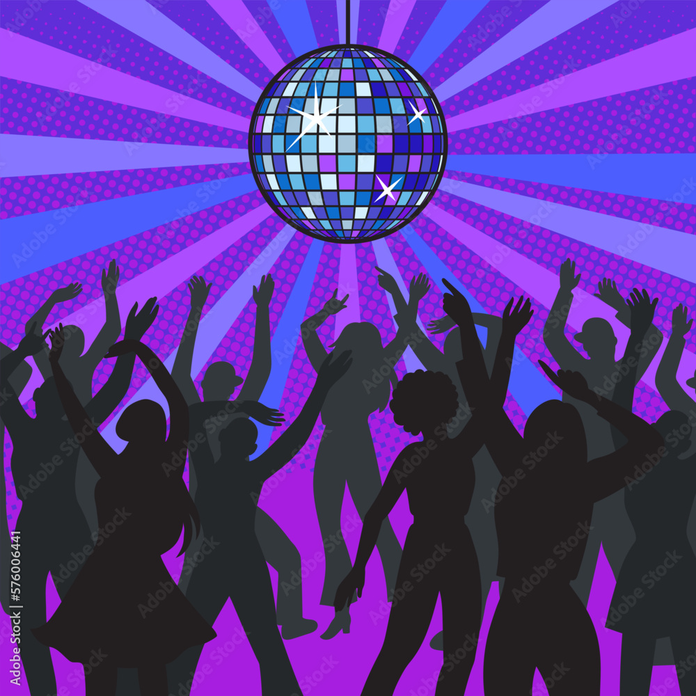 people dancing in nightclub pop art retro vector illustration. Comic book style imitation.