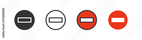 Forbidden entrance icon on light background. Do not enter symbol. Traffic; caution; warning; brick; red. Outline; flat and colored style. Flat design. Vector illustration.
