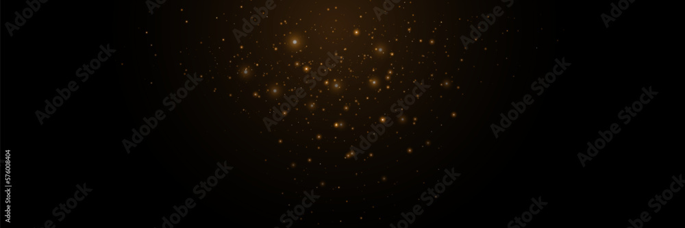 Yellow dust sparks and golden stars shine with special light. Christmas Abstract stylish light effect on a black transparent background. Vector sparkles Sparkling magical dust particles.
