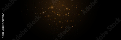 Yellow dust sparks and golden stars shine with special light. Christmas Abstract stylish light effect on a black transparent background. Vector sparkles Sparkling magical dust particles.