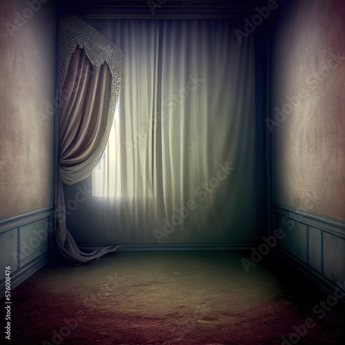 Generative AI: empty room with curtains background