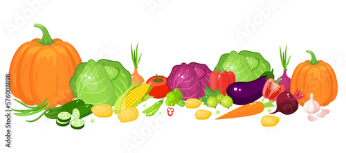 A large mega-set of farm vegetables in a juicy cartoon style. The concept of healthy food and products. A bright element for your design.