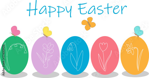 vector illustration set of easter eggs with flowers and butterflies