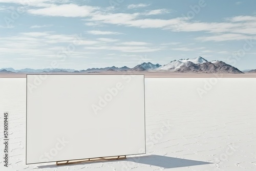White billboard with copy space for advertisement in the middle salt min in desert location. Generative AI