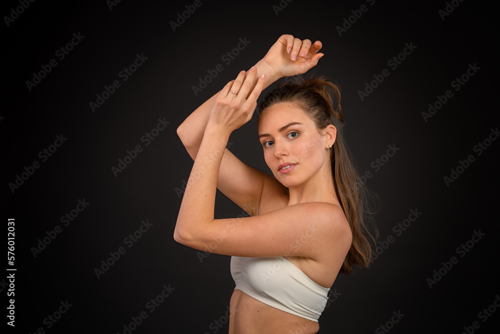 Portrait of happy young woman, studio shoot. Portrait of happy young woman, studio shoot.