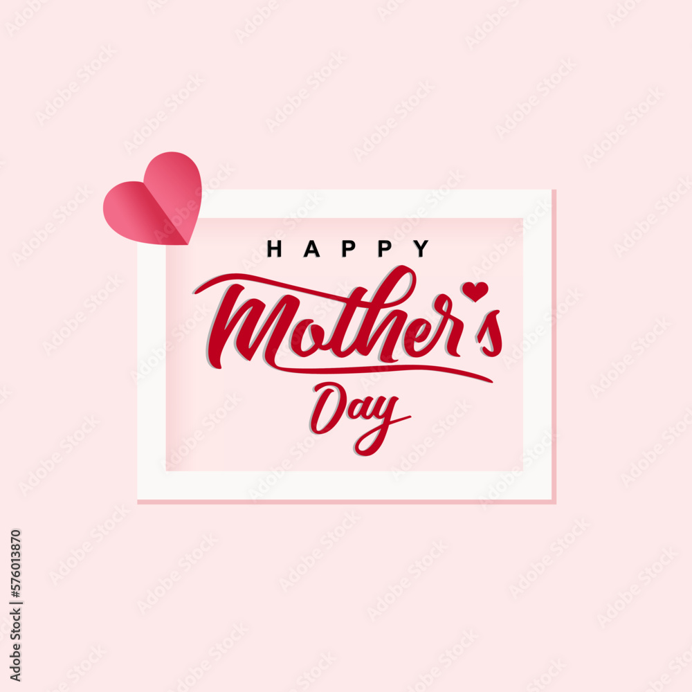 Happy mothers day 3d realistic background illustration with pink heart shaped vector and copy space Area