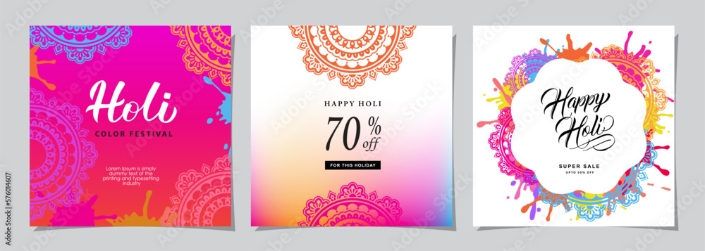 Naklejka premium Happy Holi celebration set banner. background design for Indian Festival of Colors, social media, website banners, poster for sale and promotion template. vector illustration.