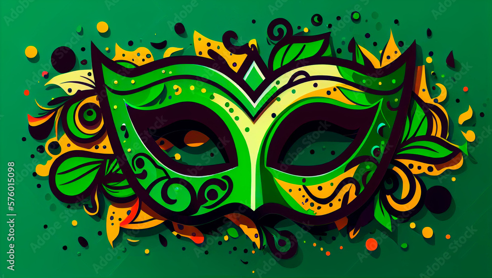 Madrid venetian mask sticker, vector , 2D, illustration, digital art, green color, brazil carnival. 03