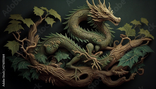2024 year of the Green Wood Dragon, new year decoration, chinese style. generative ai