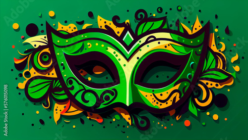 Madrid venetian mask sticker, vector , 2D, illustration, digital art, green color, brazil carnival. 03