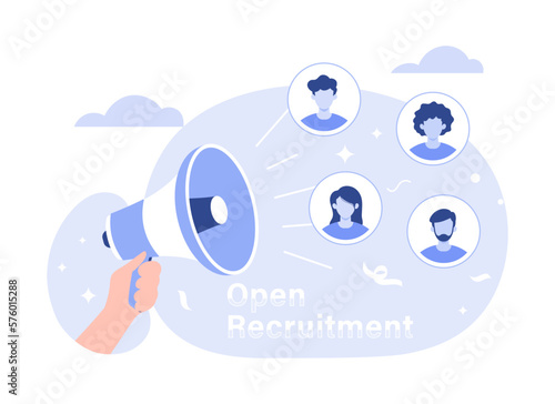 Open recruitment looking for new employee, finding human resources for job. Modern flat illustration