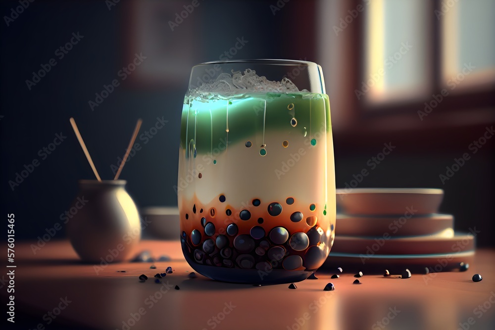 Bubble tea drink. Cold tea with milk delicious beverage drinking