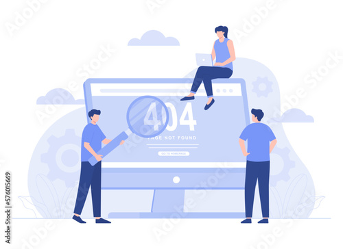 Error 404, internet disconnection, platform page maintenance. Modern vector flat illustration