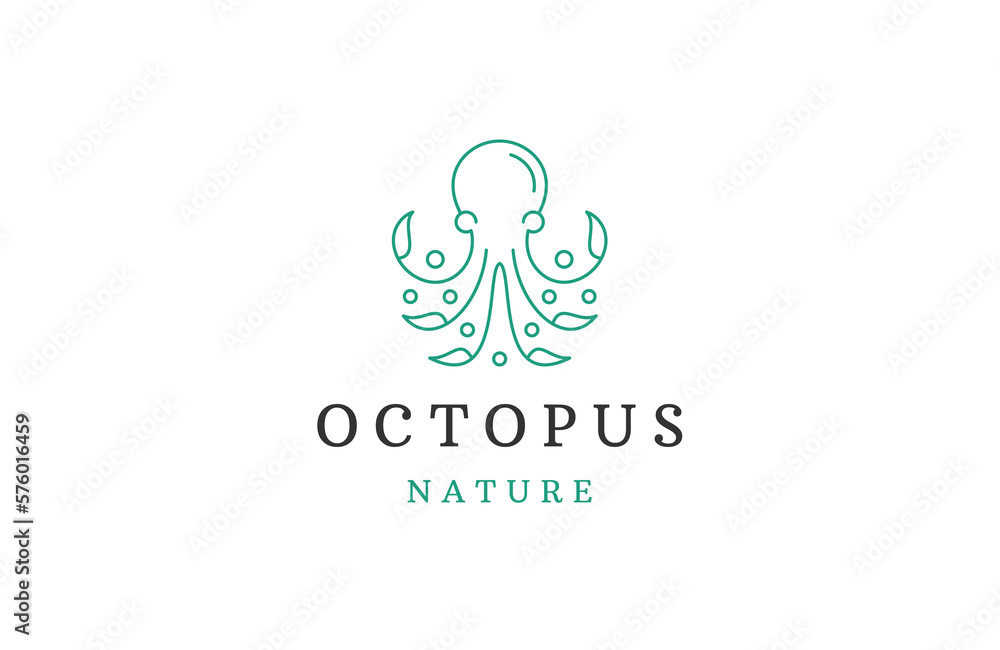 Nature octopus line logo icon design template flat vector