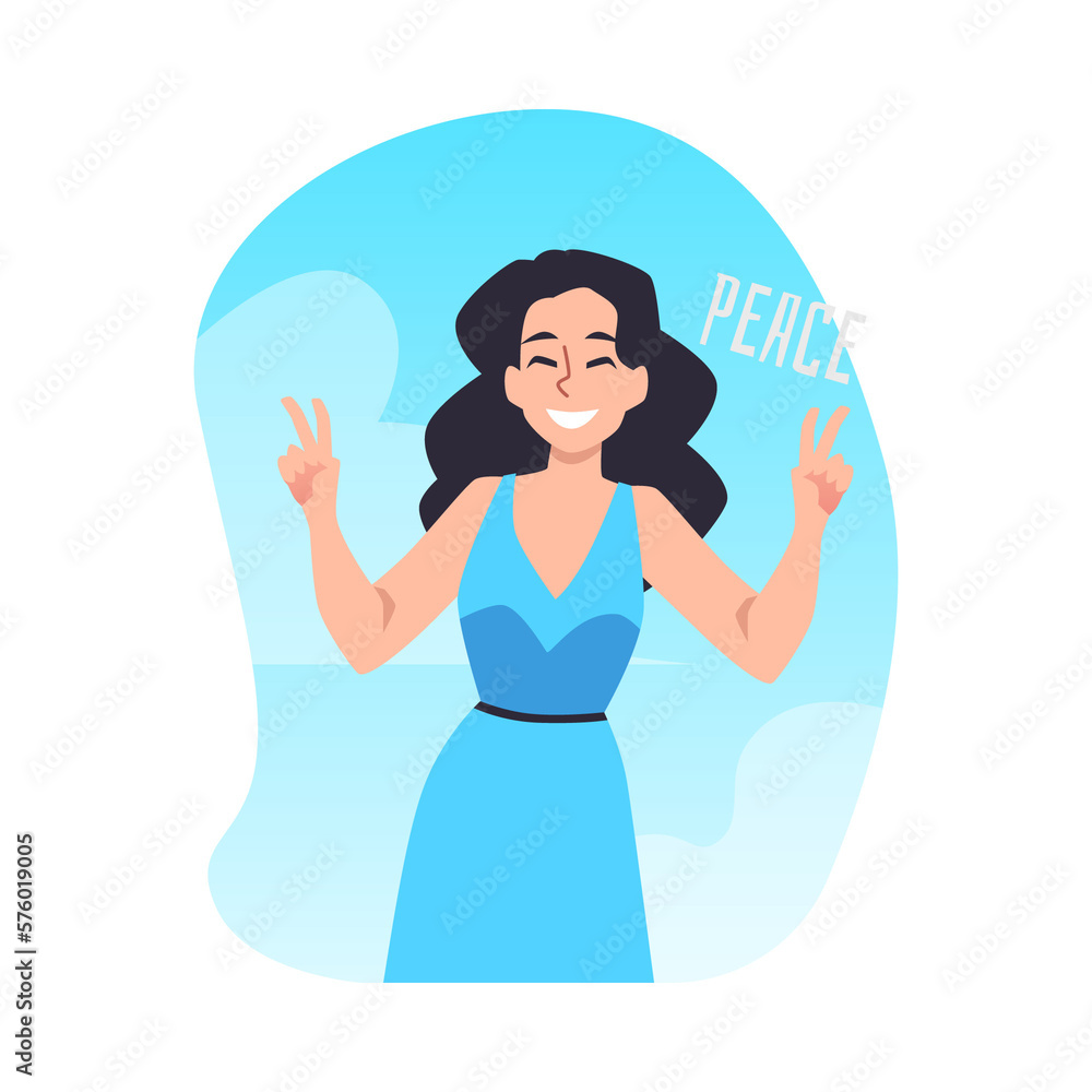 Peace inspirational banner or sticker with cheerful woman flat v Peace inspirational banner or sticker with cheerful woman flat v