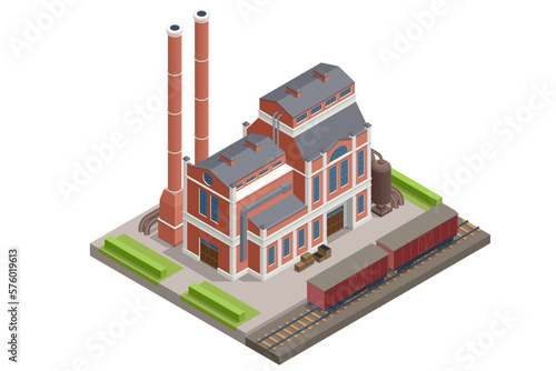 Isometric Industrial plant, factory. Vintage building. Old beer factory or Old manufactory