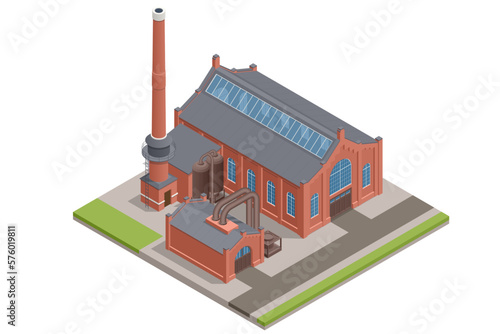 Isometric Industrial plant, factory. Vintage building. Old beer factory or Old manufactory