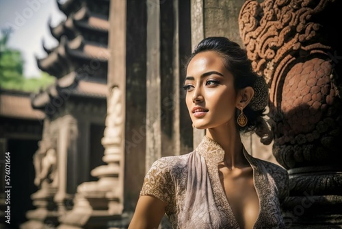 balinese women wear kebaya in bali temple, Generative AI
