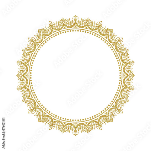 golden circle frame with mandala ornament.
