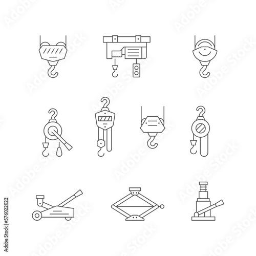 Set line icons of lifting equipment