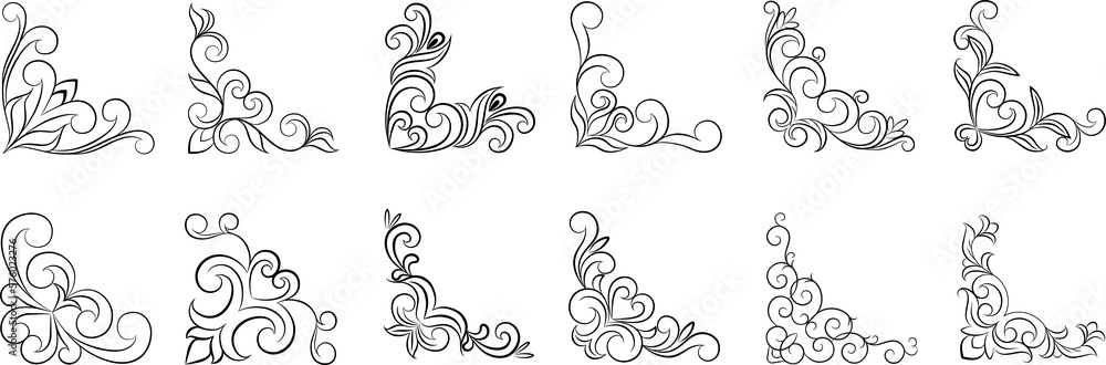 Set of ornamental corners in different style.  floral corners set