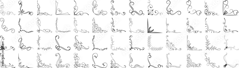 Set of ornamental corners in different style. floral corners set