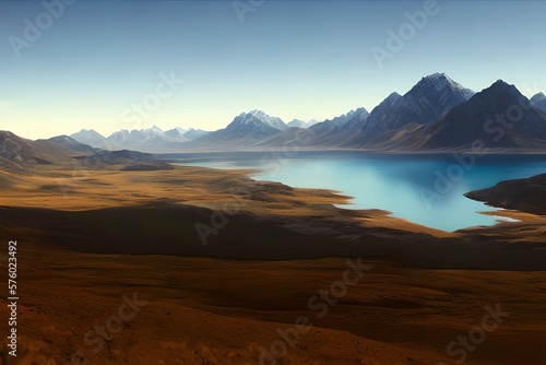 landscape with lake and mountains. Generative AI