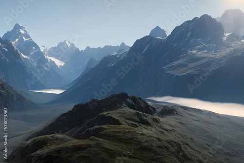 misty mountain landscape. Generative AI