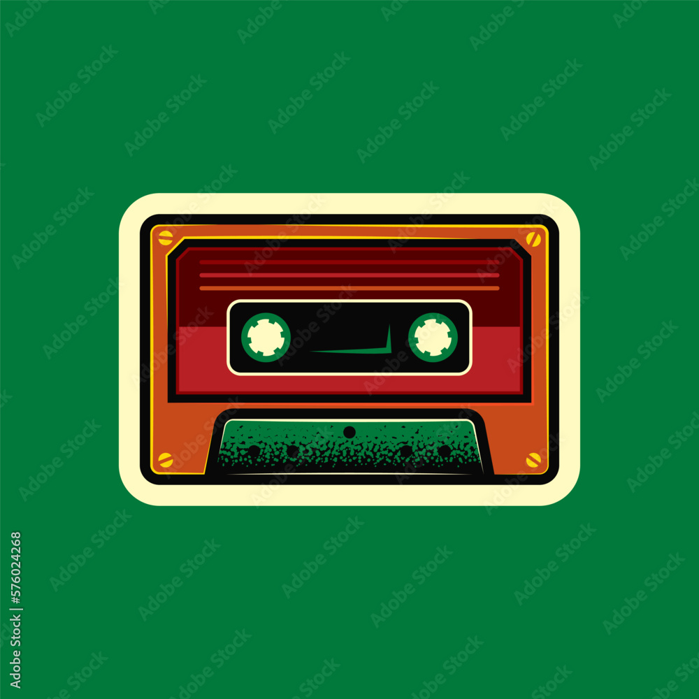 Original vector illustration in vintage style. Retro audio cassettes in different colors. T-shirt design. A design element.