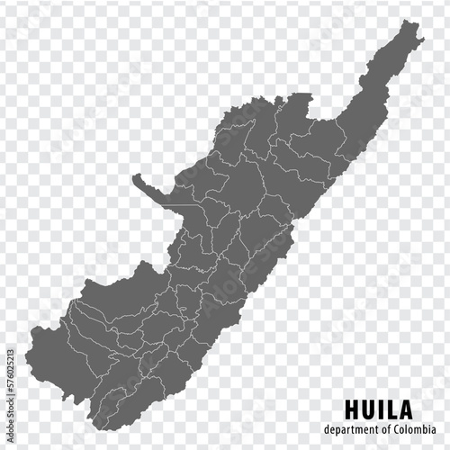 Blank map Huila Department of Colombia. High quality map Huila with municipalities on transparent background for your web site design, logo, app, UI. Colombia.  EPS10. photo