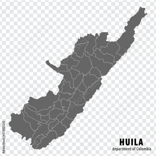 Blank map Huila Department of Colombia. High quality map Huila with municipalities on transparent background for your web site design, logo, app, UI. Colombia.  EPS10.