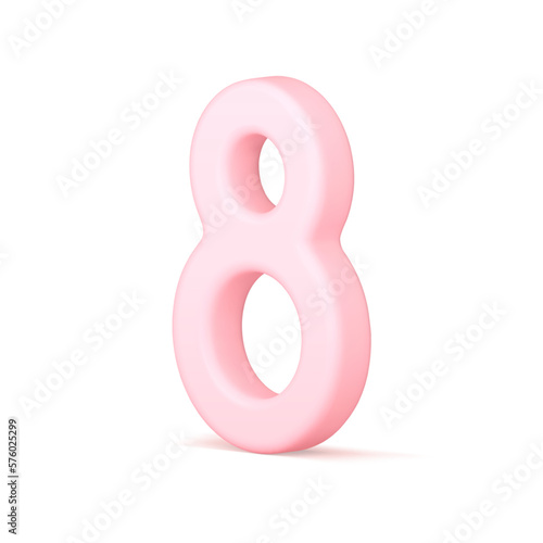 International Women's Day pink eight number greeting holiday celebration 3d icon realistic vector