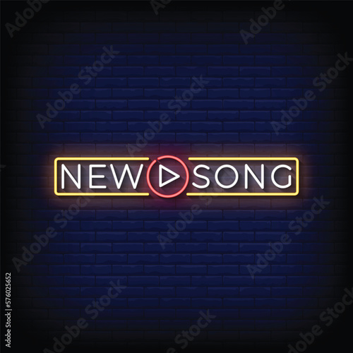 Neon Sign new song with brick wall background vector