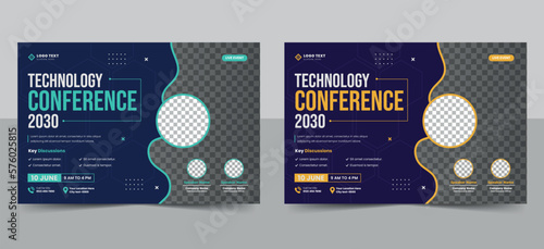 Abstract Business technology conference flyer and event invitation banner template design. corporate business workshop, meeting, training promotion poster