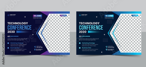 Business technology conference flyer and invitation banner template design