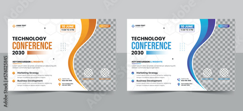 Abstract Business technology conference flyer and event invitation banner template design or corporate business workshop, meeting & training promotion poster.