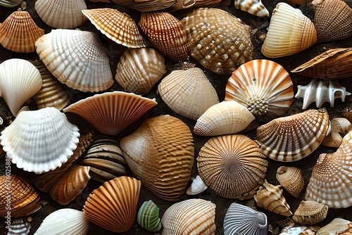 Seashells on the beach summer creative illustration. Generative AI © Pixel Matrix