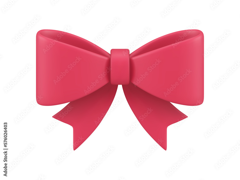 Festive bow knot pink tied holiday present decor element 3d icon realistic vector illustration Festive bow knot pink tied holiday present decor element 3d icon realistic vector illustration
