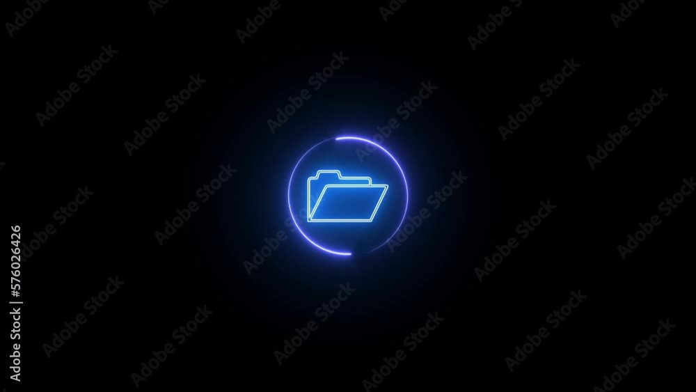 digital Glowing neon line folder icon animated on isolated black background digital Glowing neon line folder icon animated on isolated black background