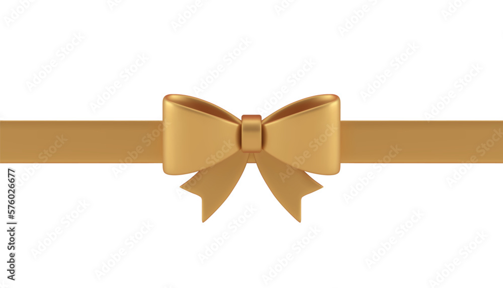 Fototapeta premium Golden bow ribbon wrapped premium present package decorative element 3d icon realistic vector