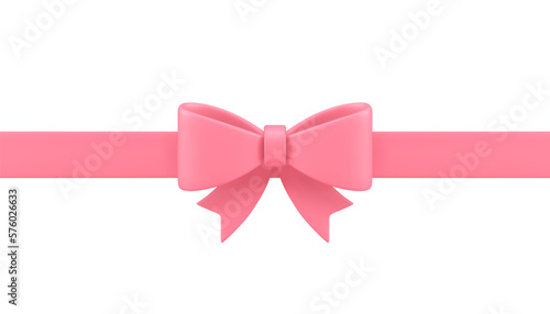 Pink bow ribbon wrapped birthday package decor tied silk 3d icon realistic vector illustration
