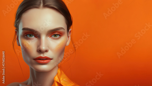 Generative AI image of young woman with makeup photo